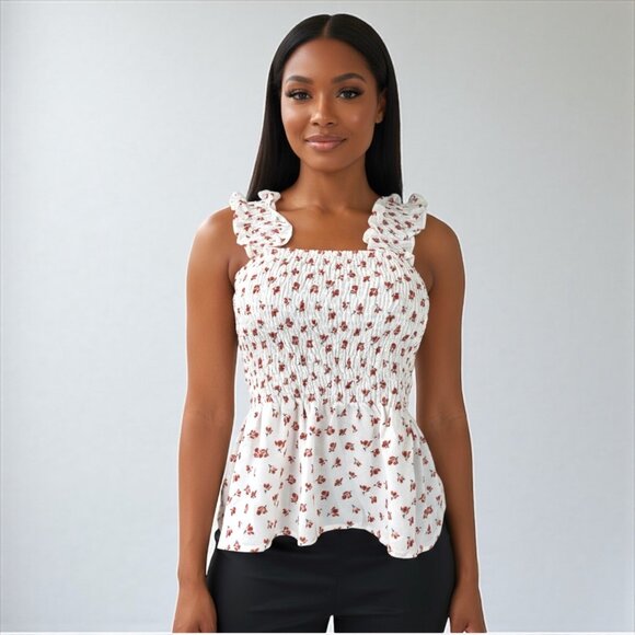 Off White Floral Women Smock Tank - Picture 1 of 8